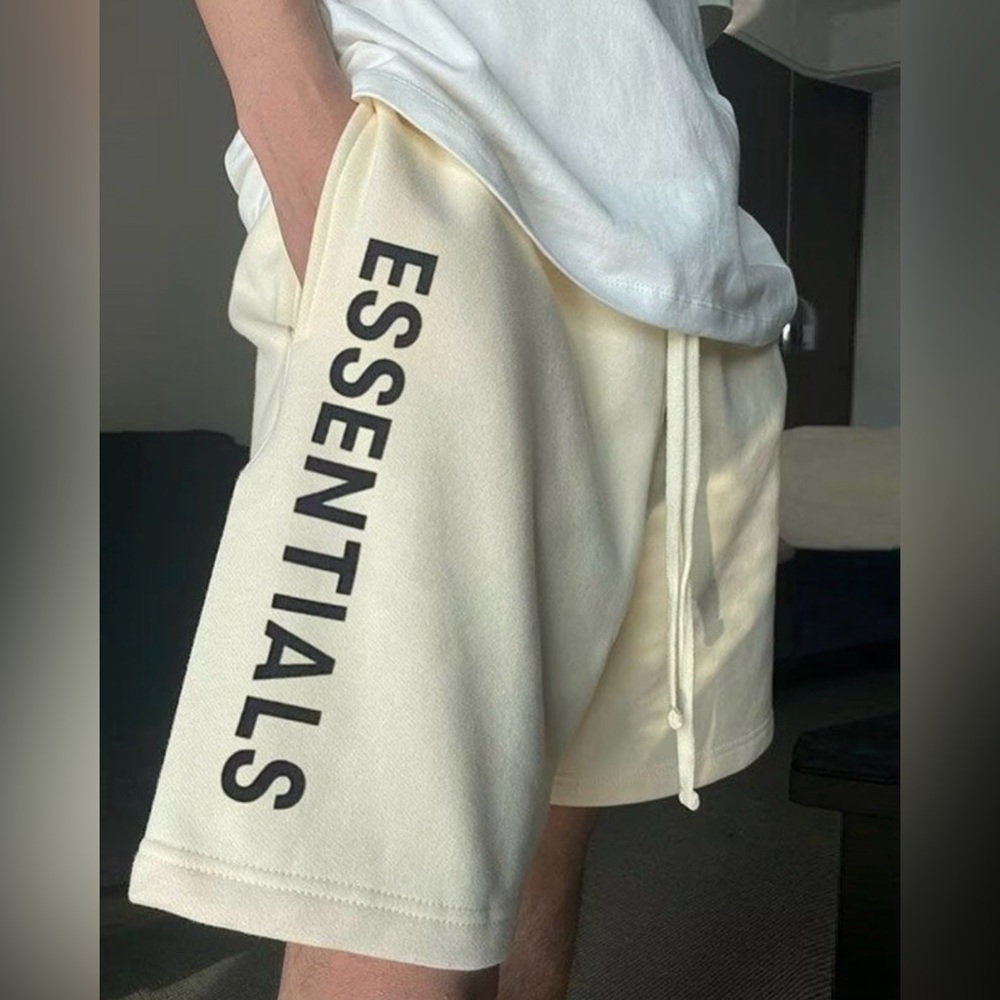 Essentials Fear of God Basketball Shorts Cream Cotton Size Large